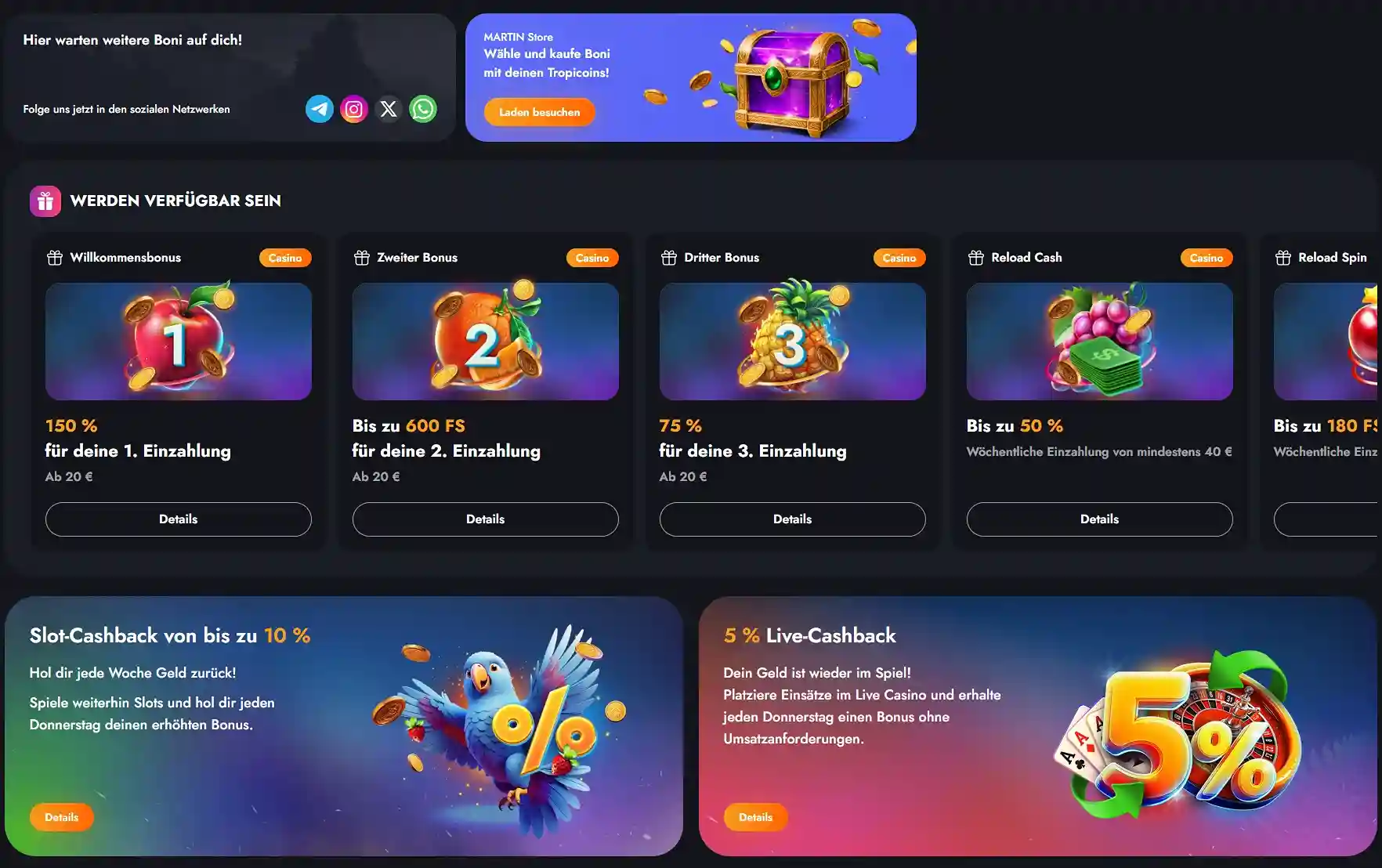 Boni und Promotionen bei Martin Casino