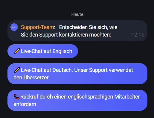 Martin Casino Support über Live-Chat mit Deutsch und Englisch