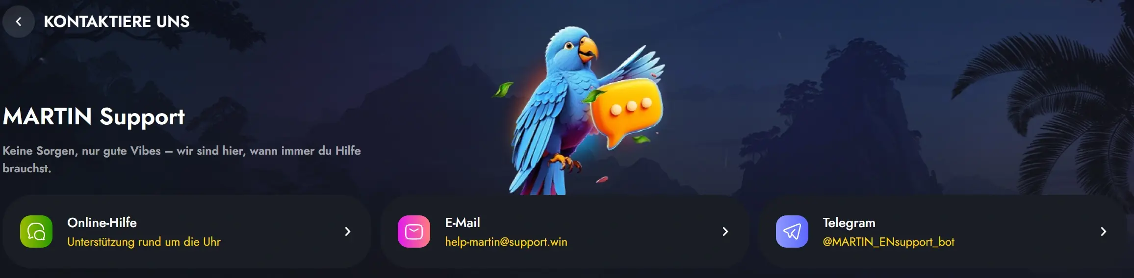 Kundensupport bei Martin Casino